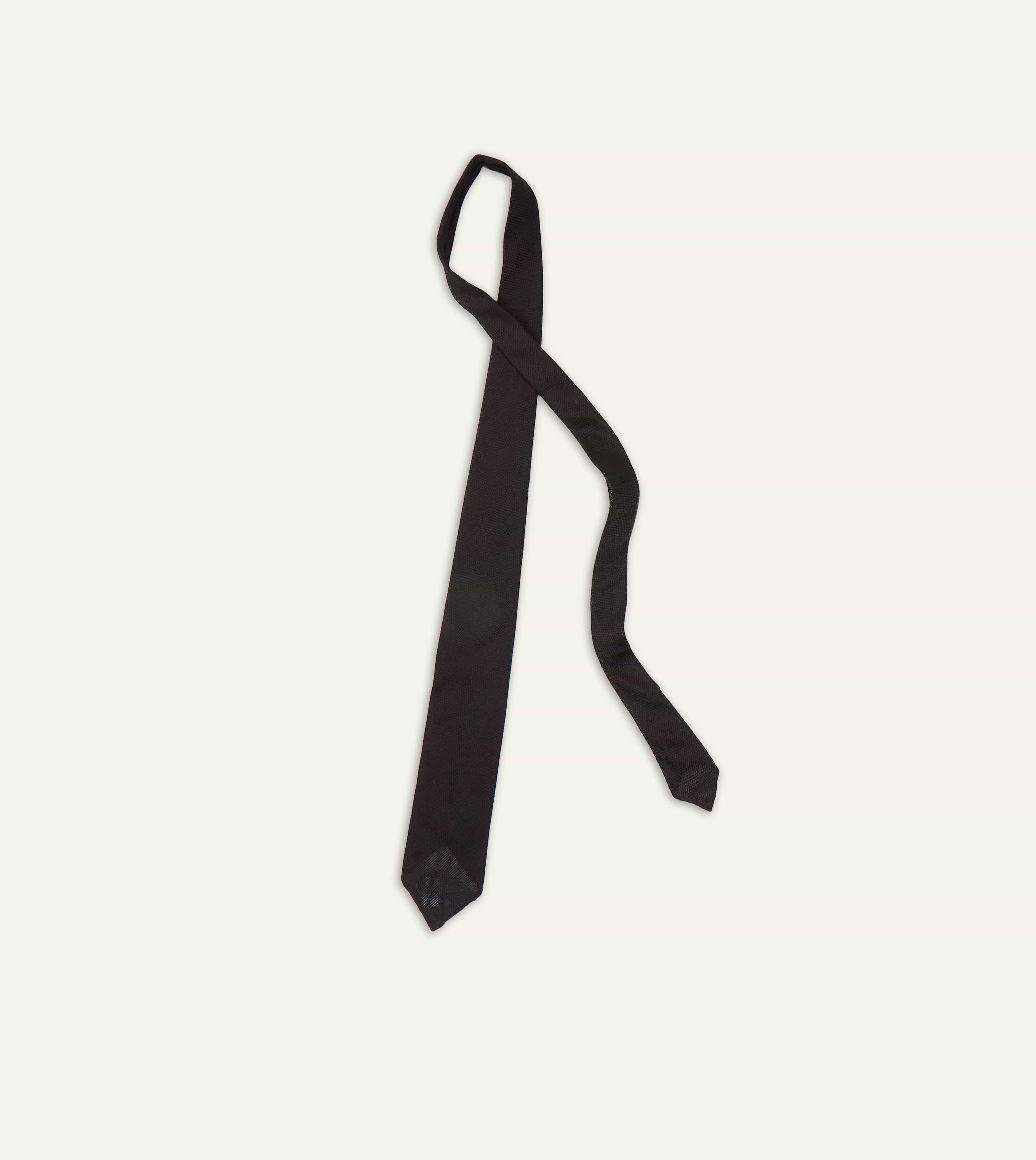 Black Fine Woven Grenadine Silk Hand Rolled Tie - Image 4