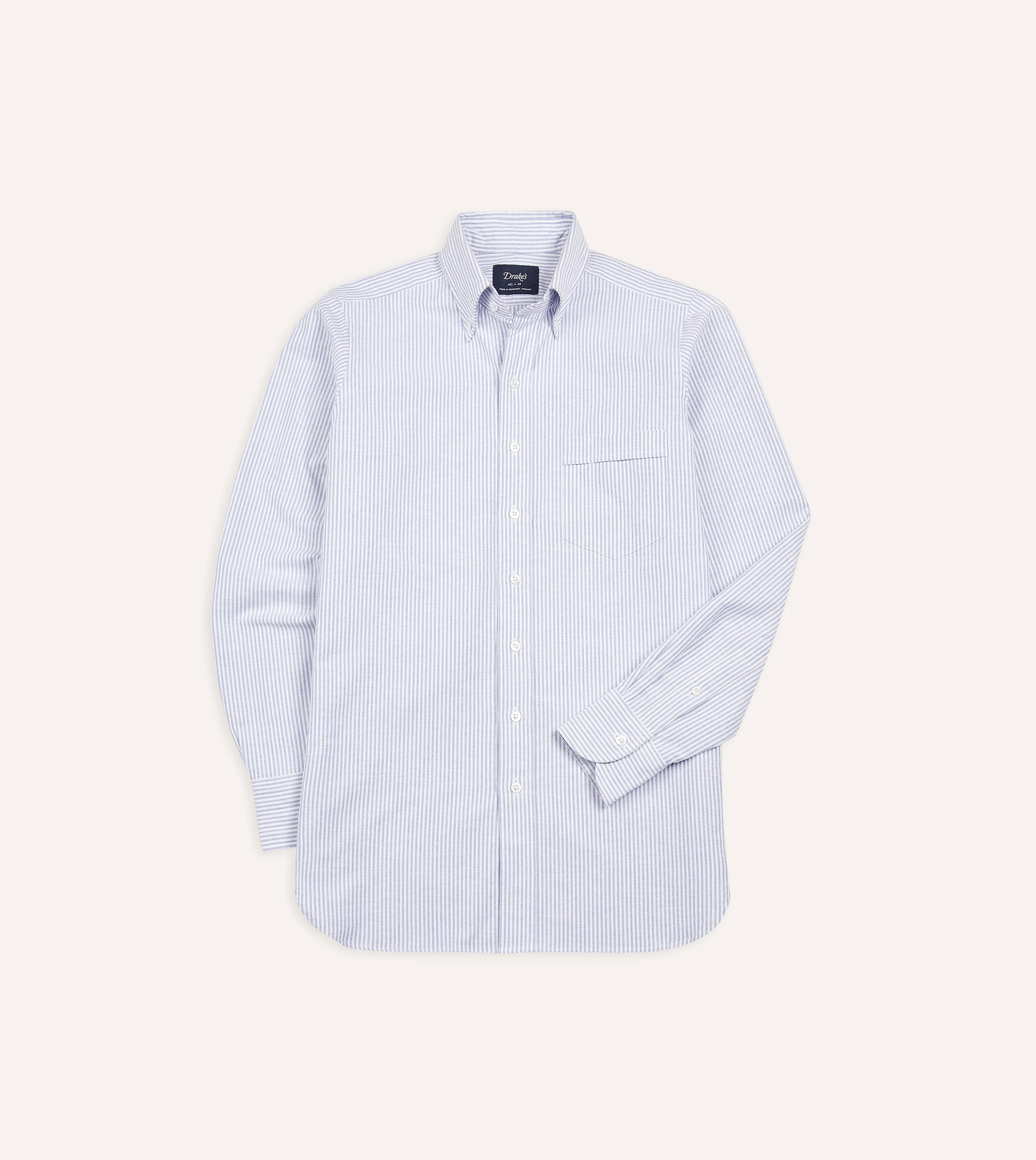 Blue Ticking Stripe Cotton Oxford Cloth Button-Down Shirt - Image 3