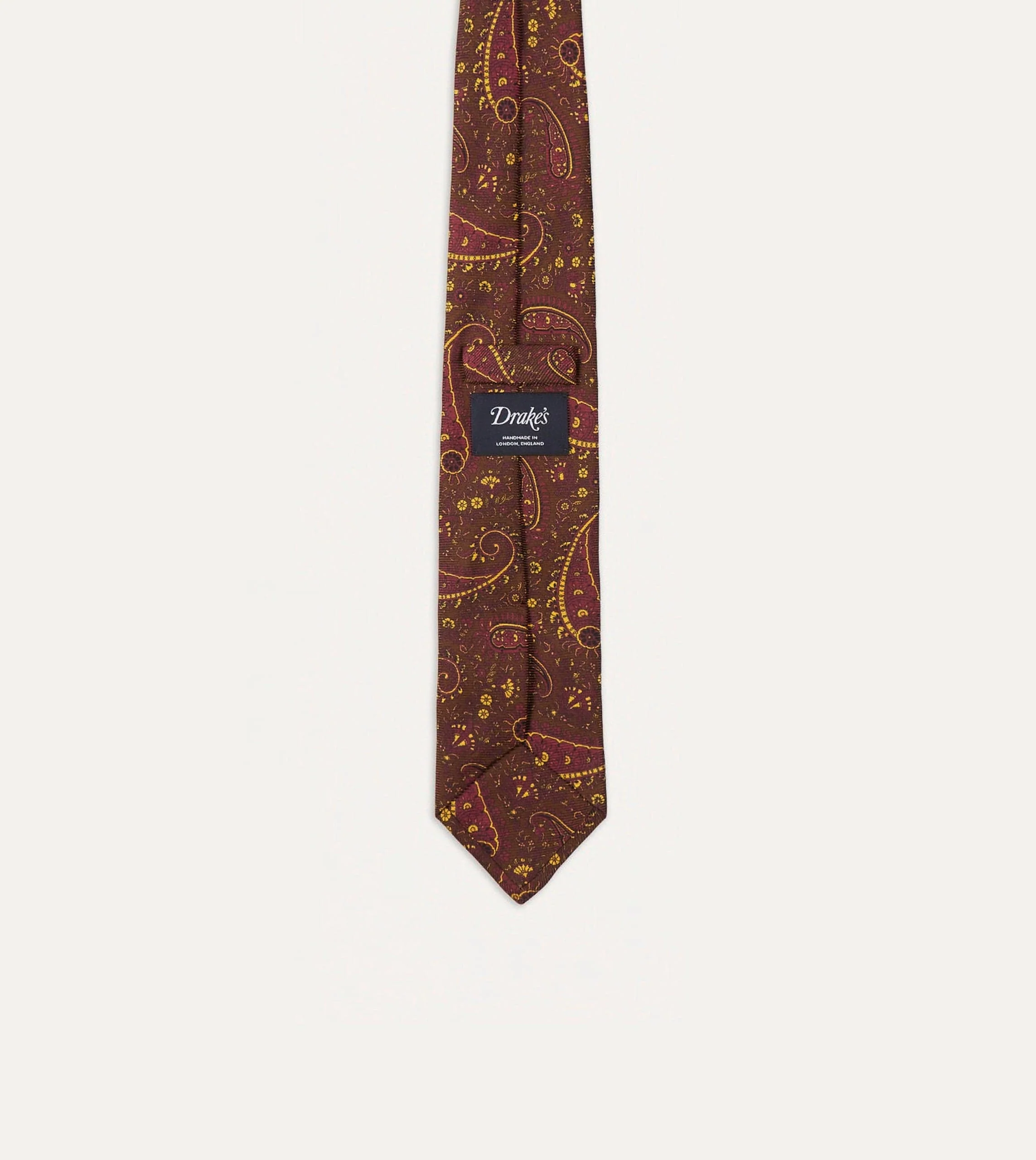 Brown, Red and Yellow Paisley Print Madder Twill Silk Tie - Image 5