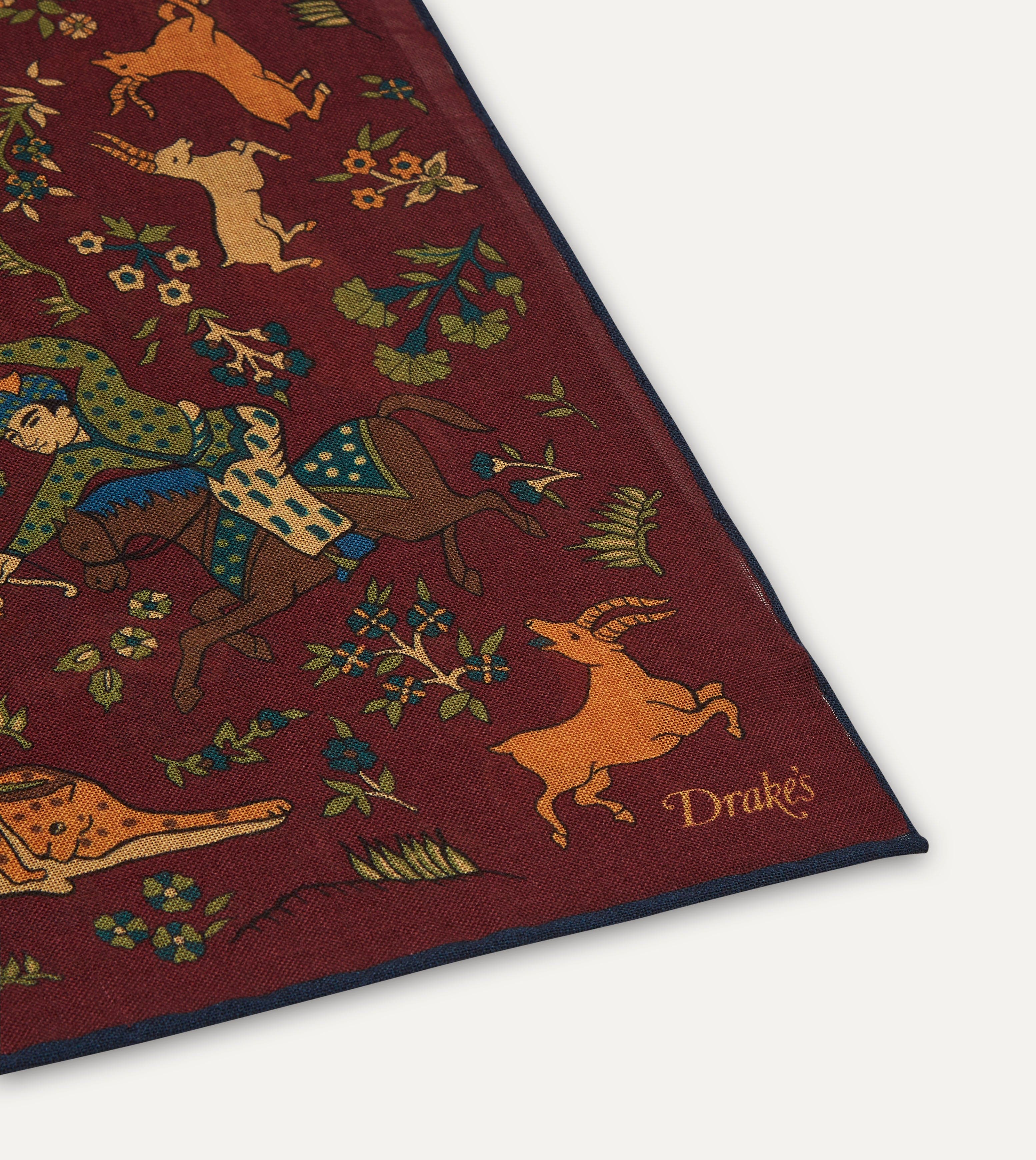 Burgundy Mughal Print Wool-Silk Square Scarf - Image 4