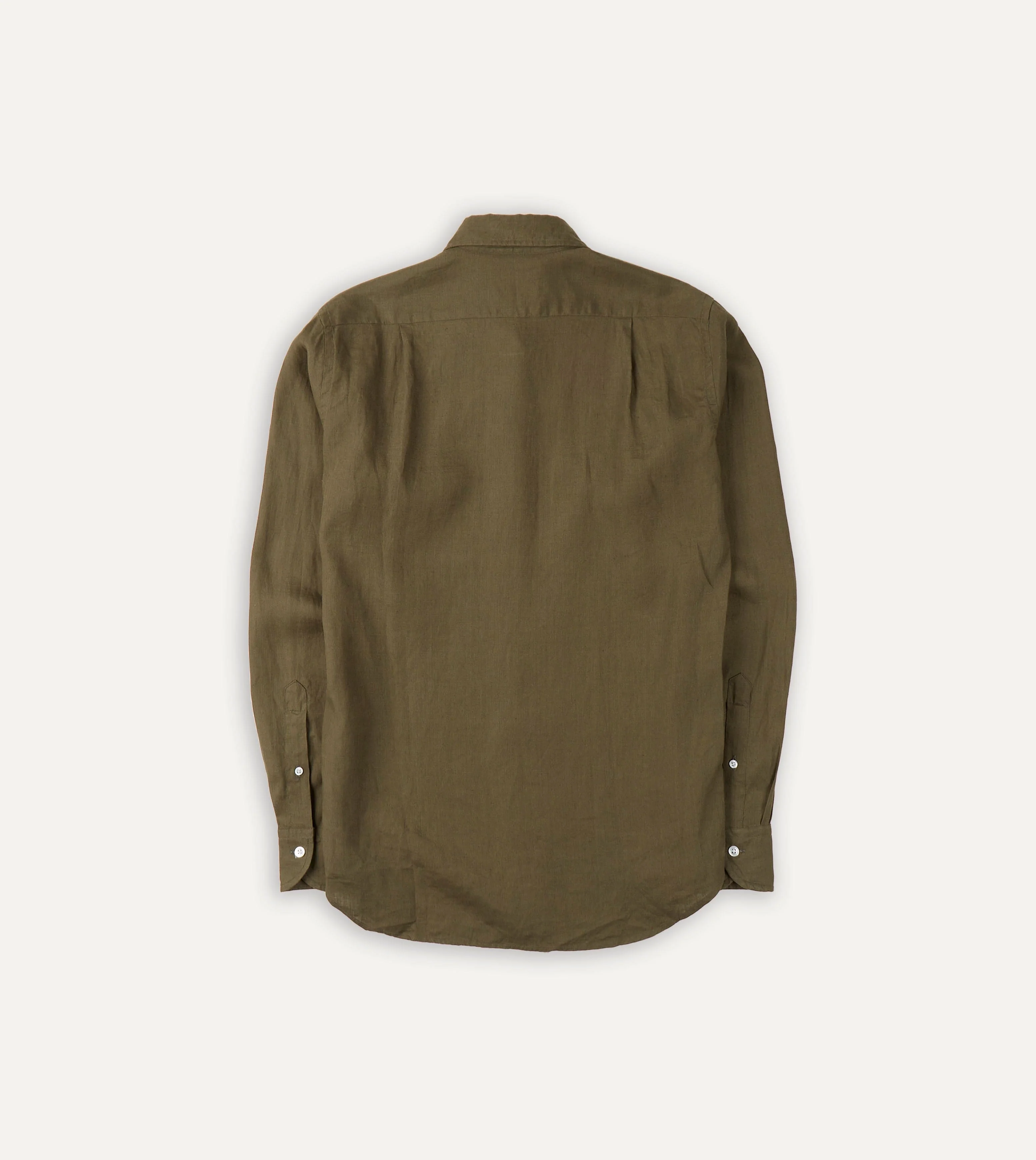 Khaki Green Linen Spread Collar Shirt - Image 3