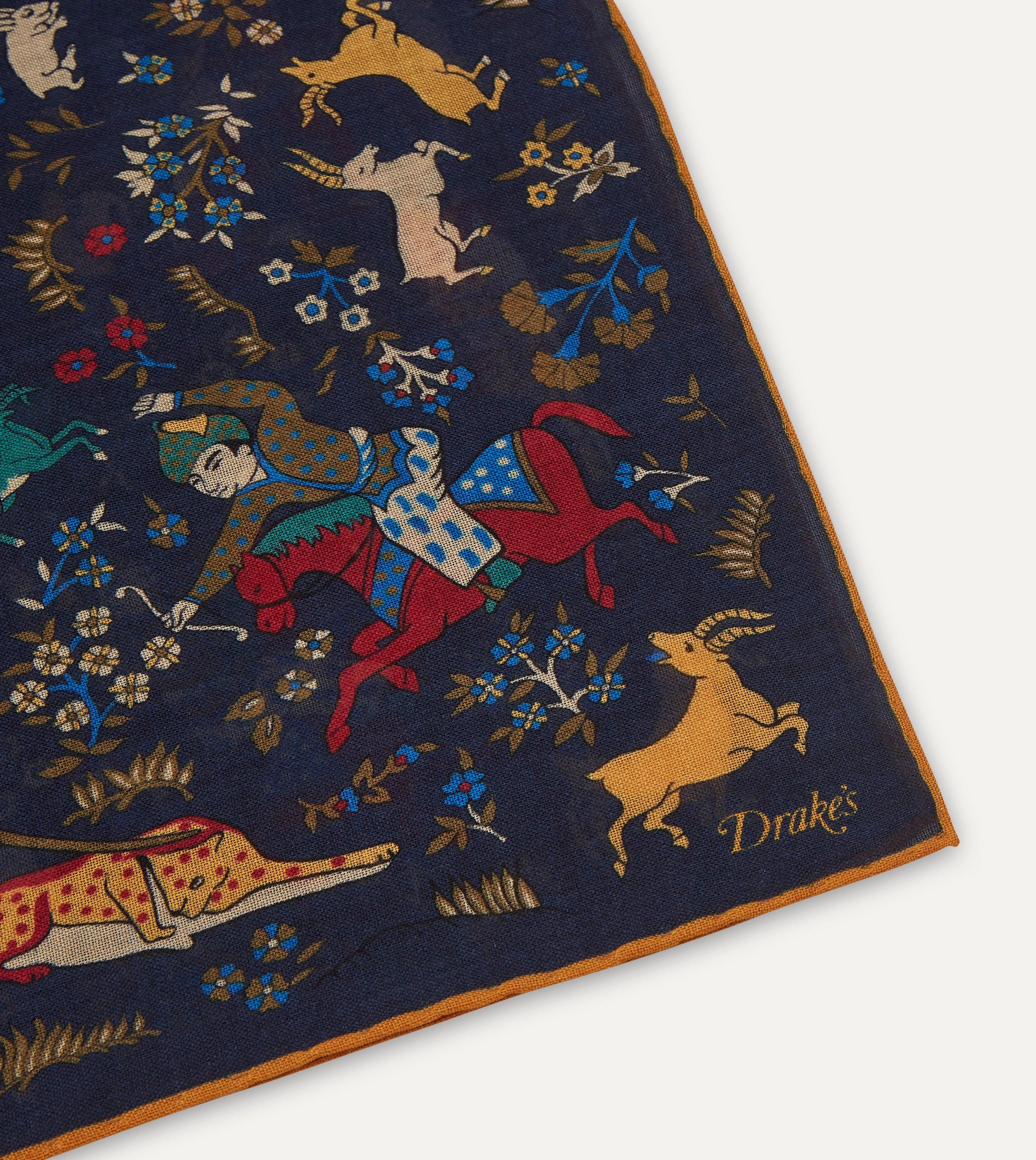 Navy Mughal Print Wool-Silk Square Scarf - Image 4