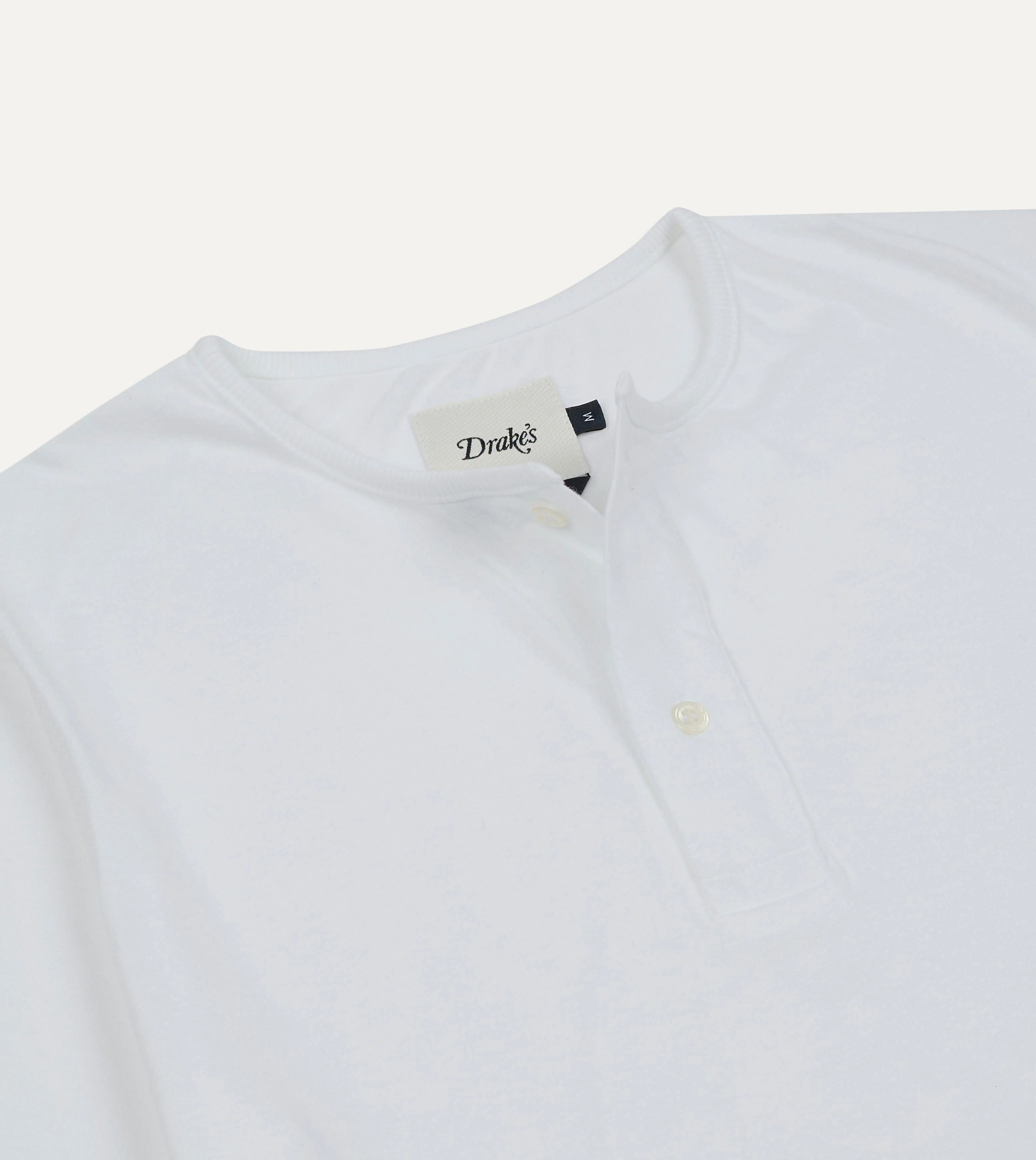 White Cotton Two-Button Henley T-Shirt - Image 3
